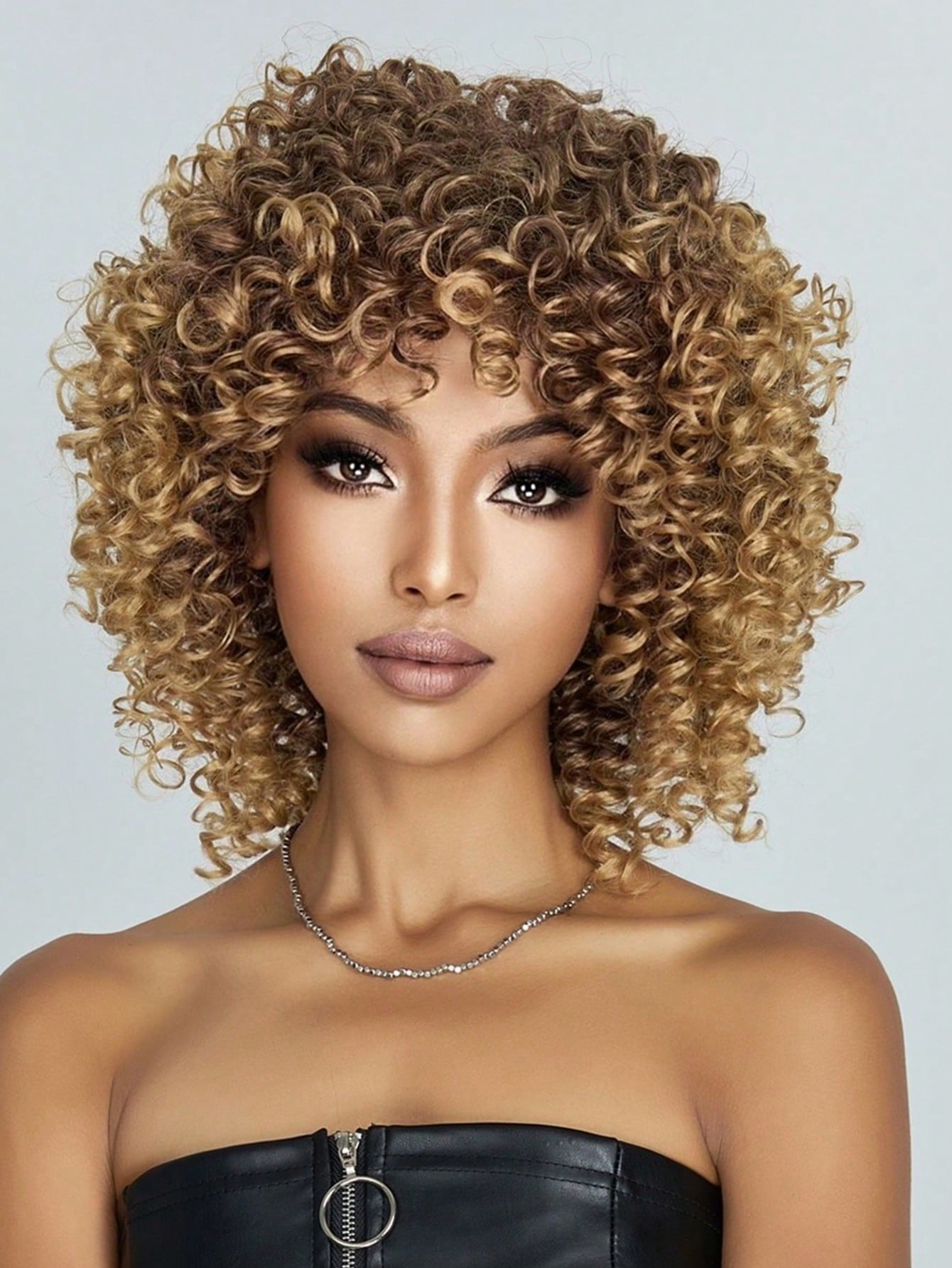 Honigblonde Afro-Locken-Perücke für Damen