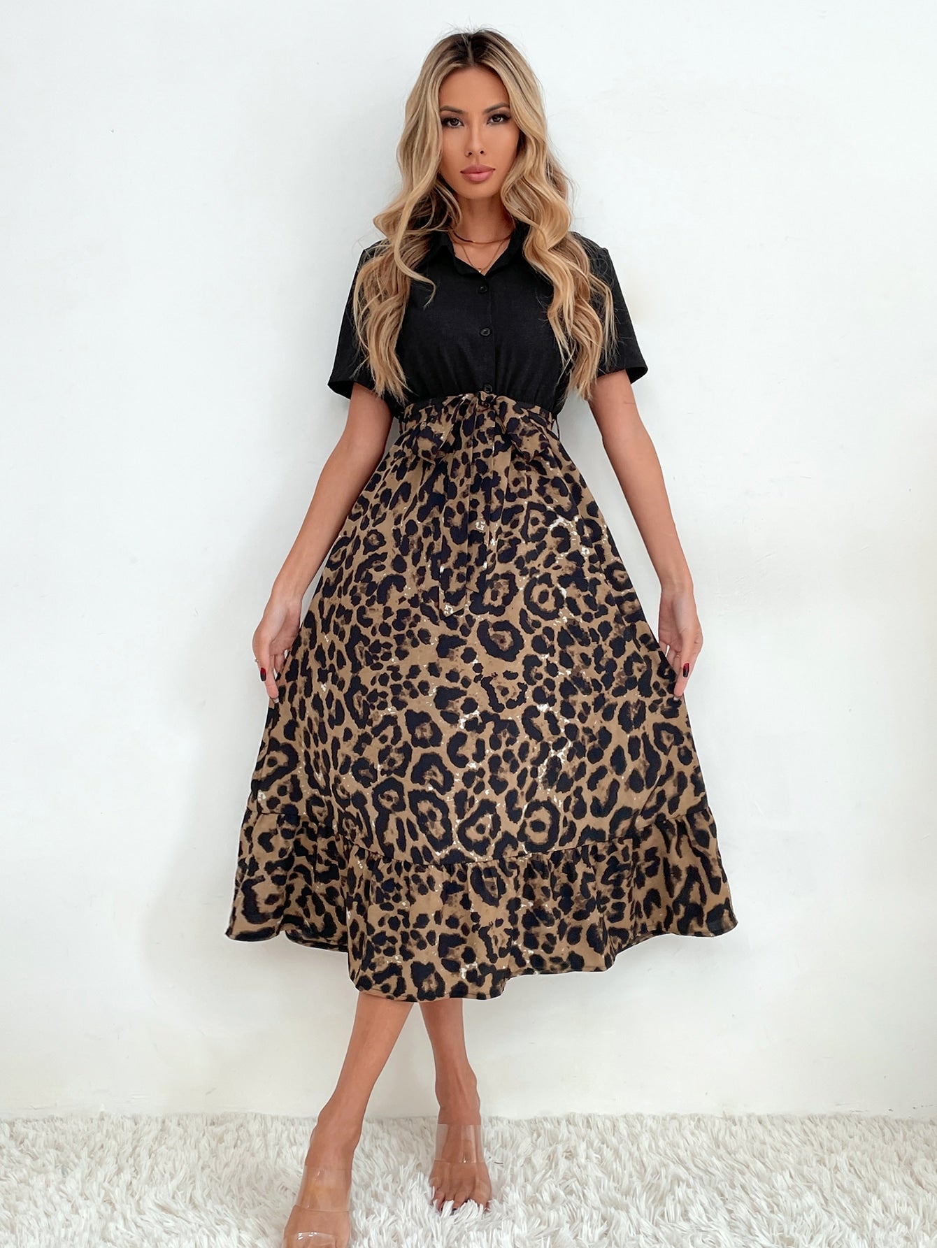 Leoparden-Rüschenkleid für Damen