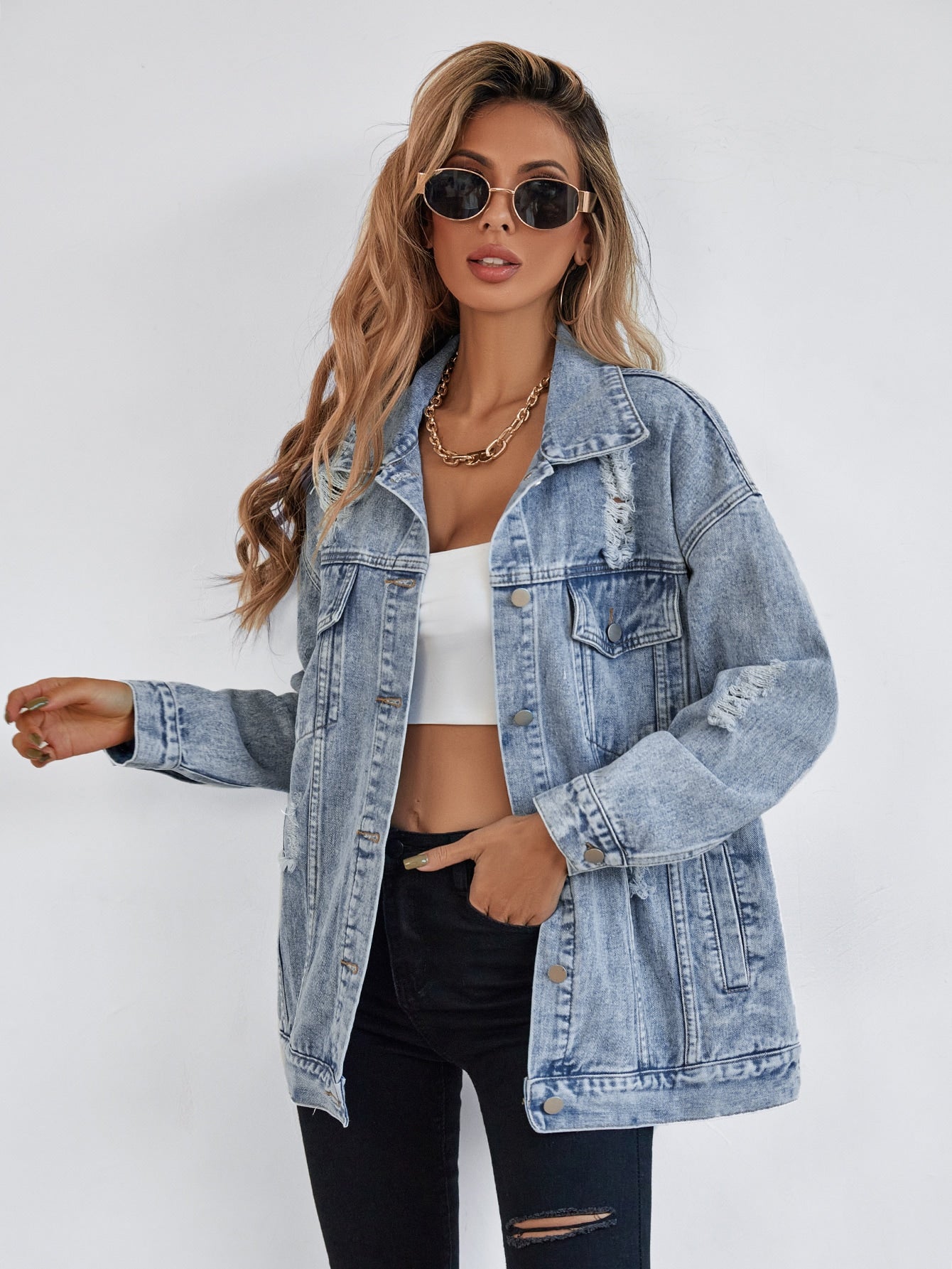 Jeansjacke mit Distressed-Farben