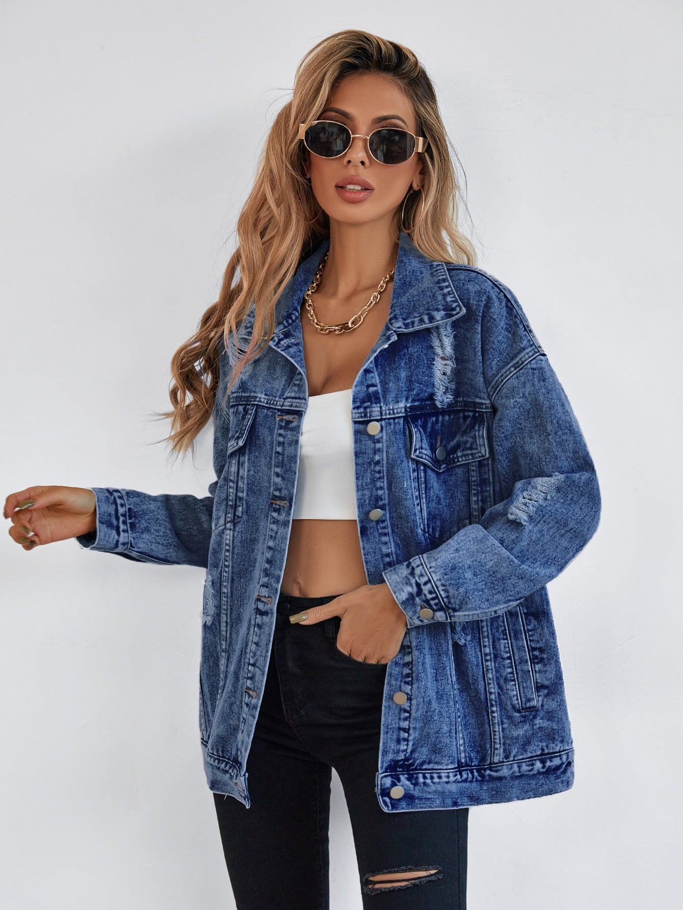 Jeansjacke mit Distressed-Farben