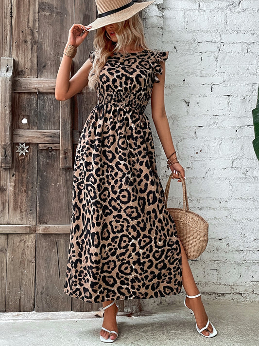 Rüschenkleid für Damen mit Leopardenmuster