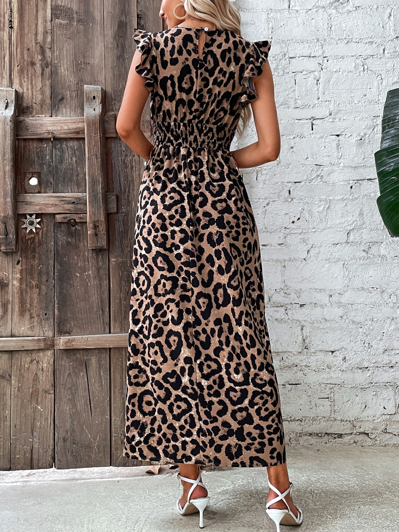 Rüschenkleid für Damen mit Leopardenmuster