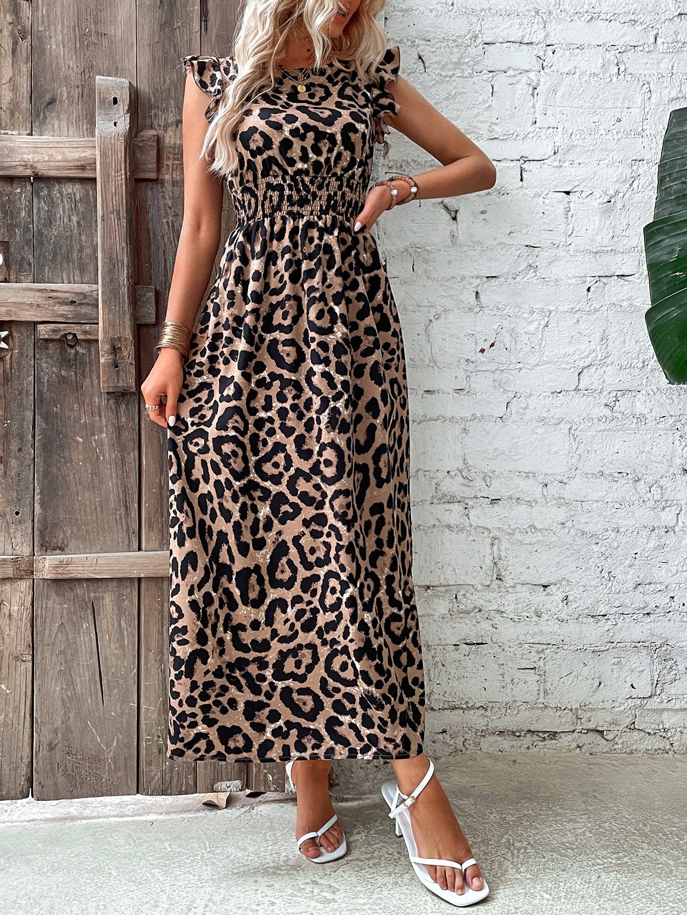 Rüschenkleid für Damen mit Leopardenmuster