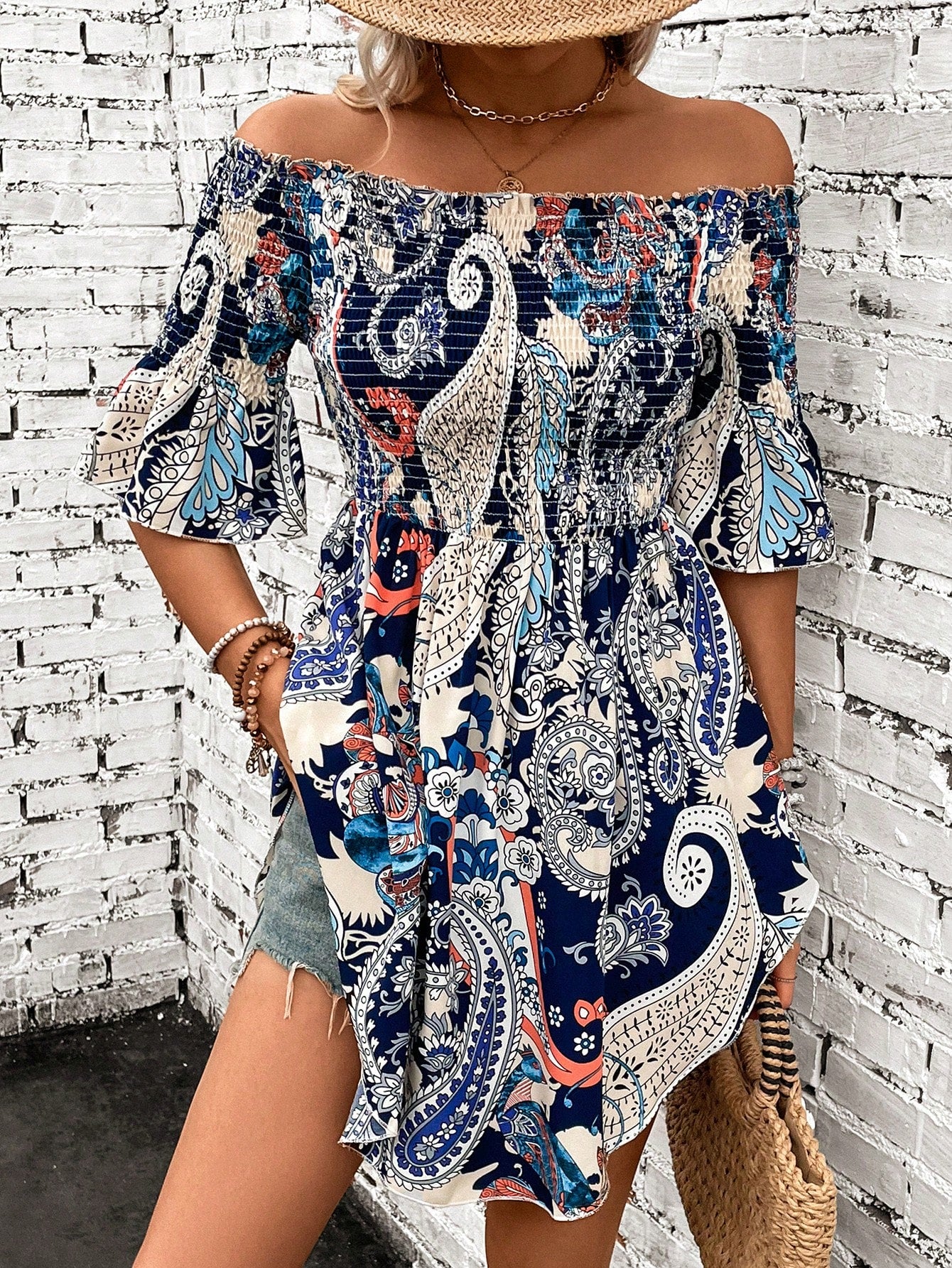 Spanisches Boho-Tunika-Shirt für Damen