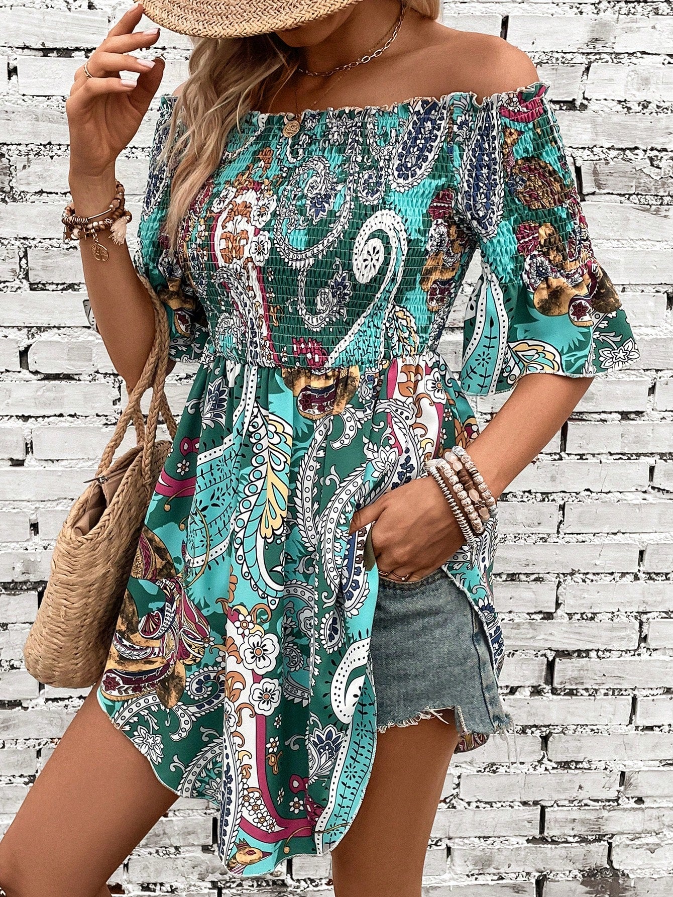 Spanisches Boho-Tunika-Shirt für Damen