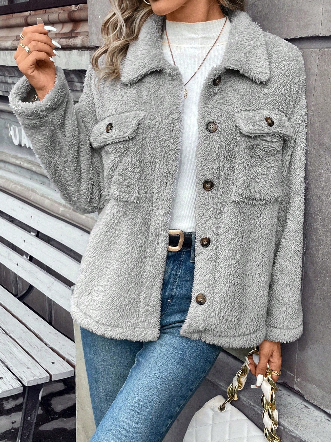 Teddy-Damen-Plüschjacke