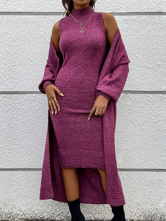 Set aus Strickkleid und Strickjacke für Damen