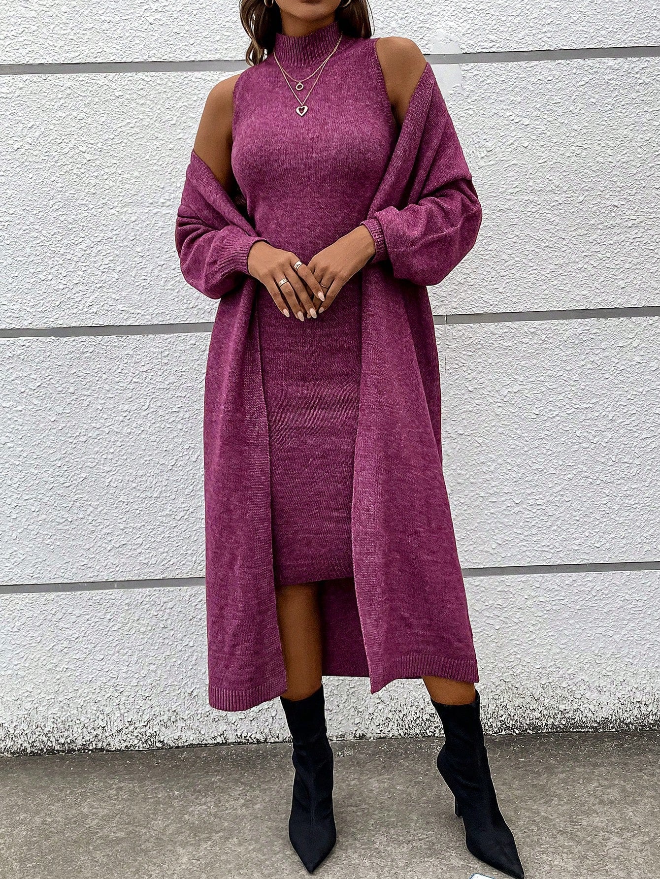 Set aus Strickkleid und Strickjacke für Damen