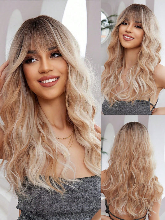 Peruka damska z grzywką ombre blond